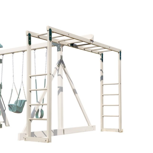 From Adventure World Play Sets, the Space Saver Monkey Bar, accessory arms for wooden and vinyl playsets, towers, play houses houses and swing sets.