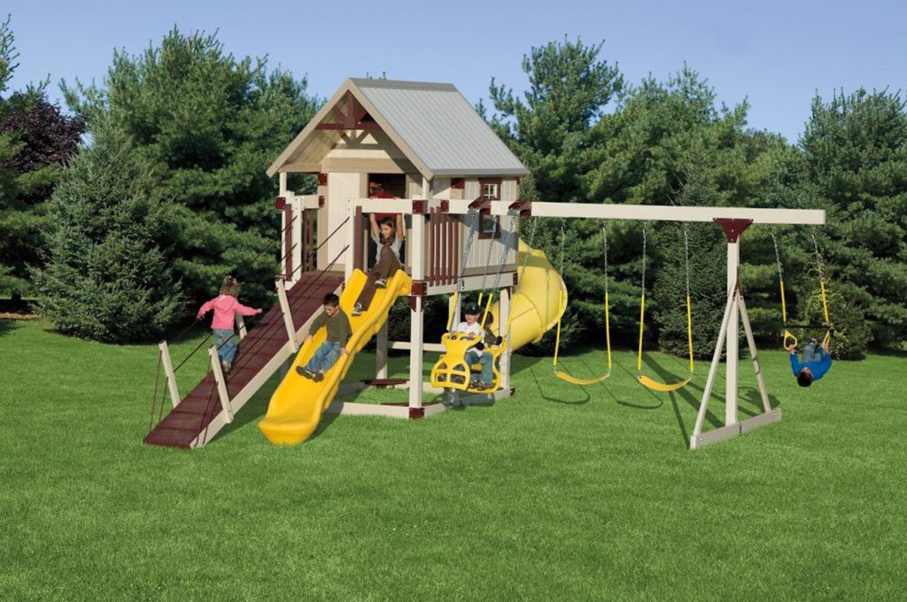 playhouse set with a slide and swing
