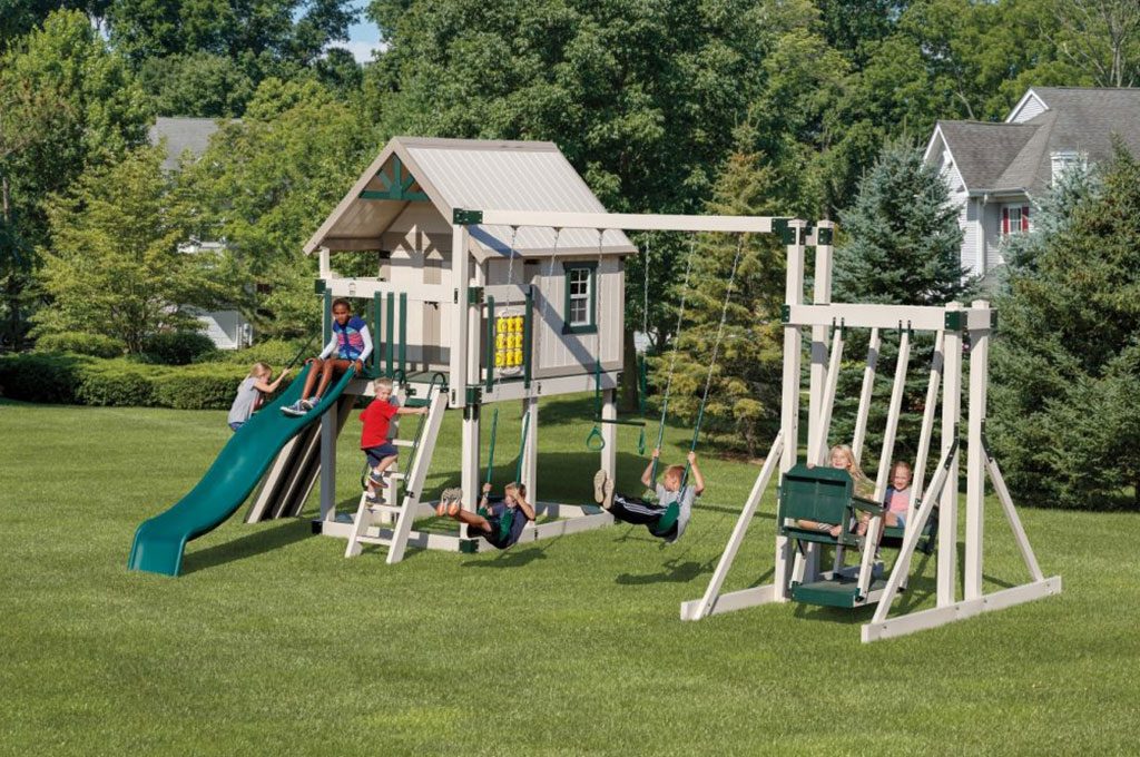 happy hideout swing set playhouse combo