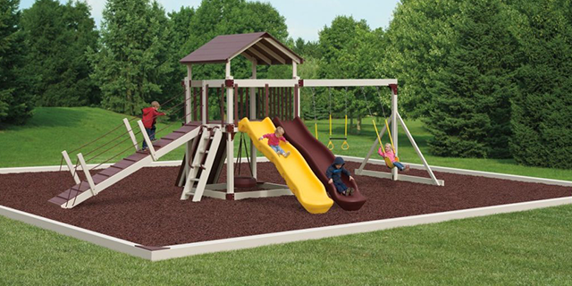 deluxe busy basecamp swing set coated in vinyl to last for decades deluxe swing sets